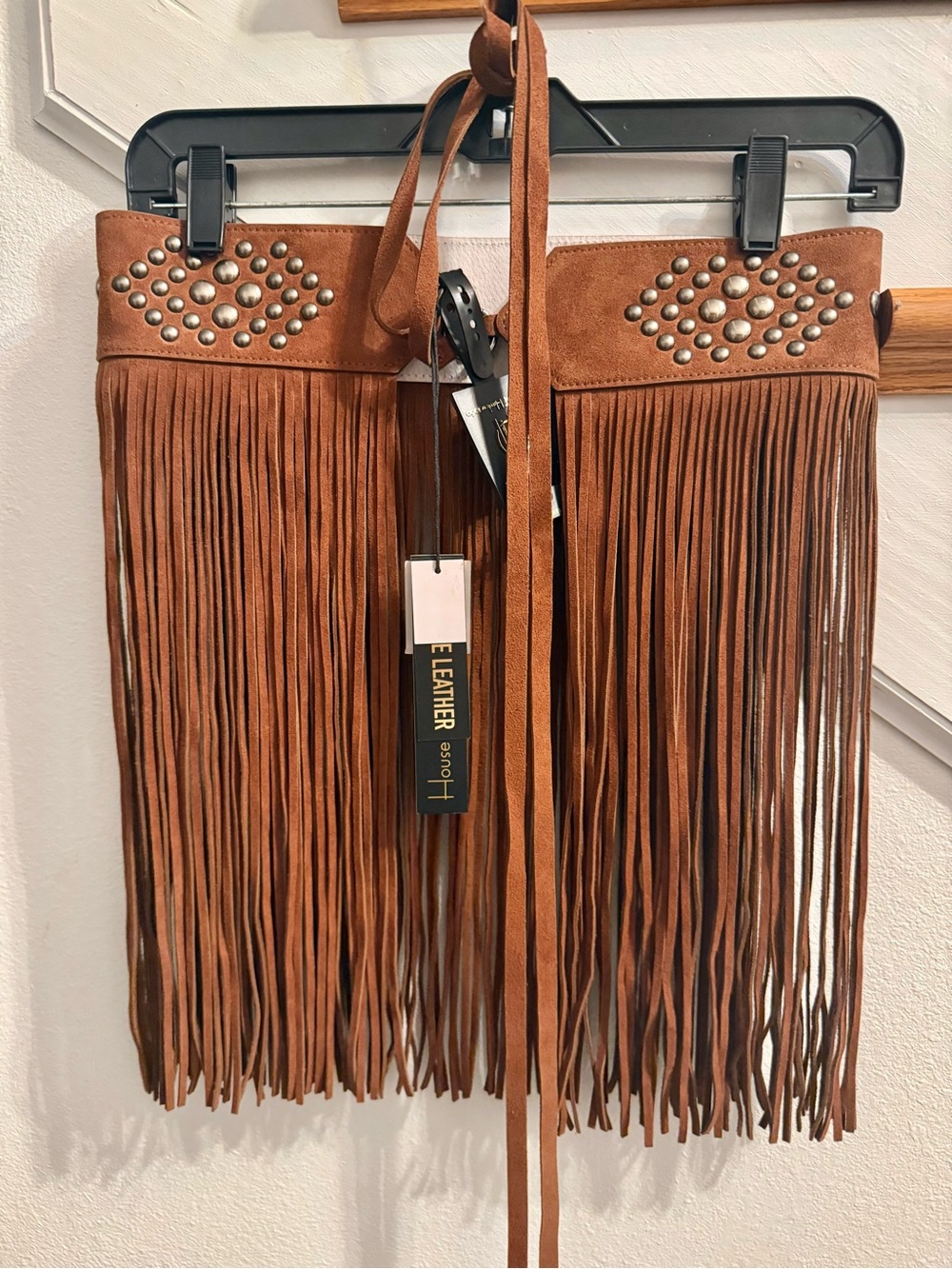 House of Harlow 1960 Studded Leather Fringe Belt in Brown Size Medium NWT